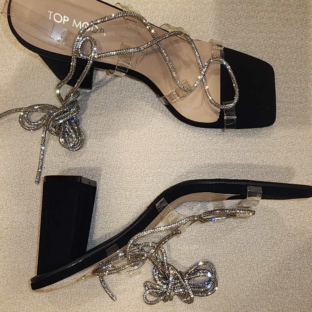 TOP Moda Black and Silver Strappy Heels
